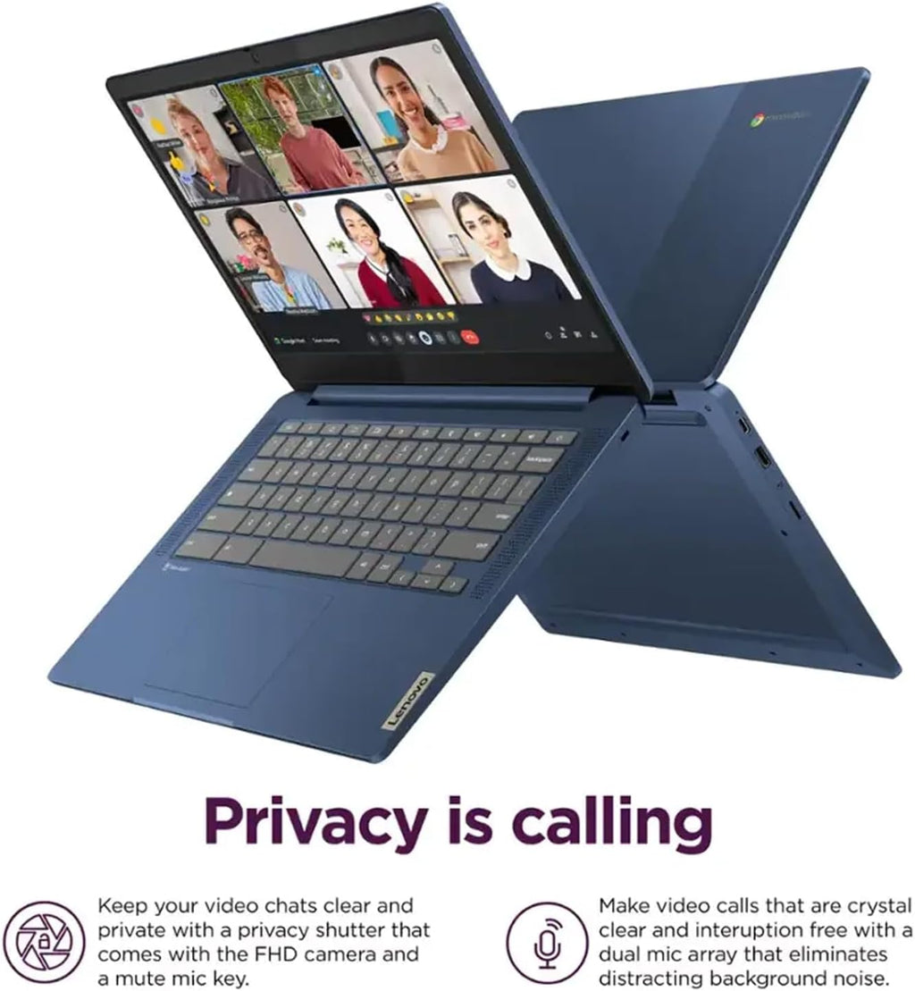 Lenovo IdeaPad Slim 3 Chromebook, 14'' Full HD (1920 x 1080) Display, 8-Core MediaTek Kompanio 520 CPU, 4GB RAM, 192GB (64GB eMMC + 128GB Micro SD Card), Wi-Fi 6, Abyss Blue, EAT Laptop Foldable Stand