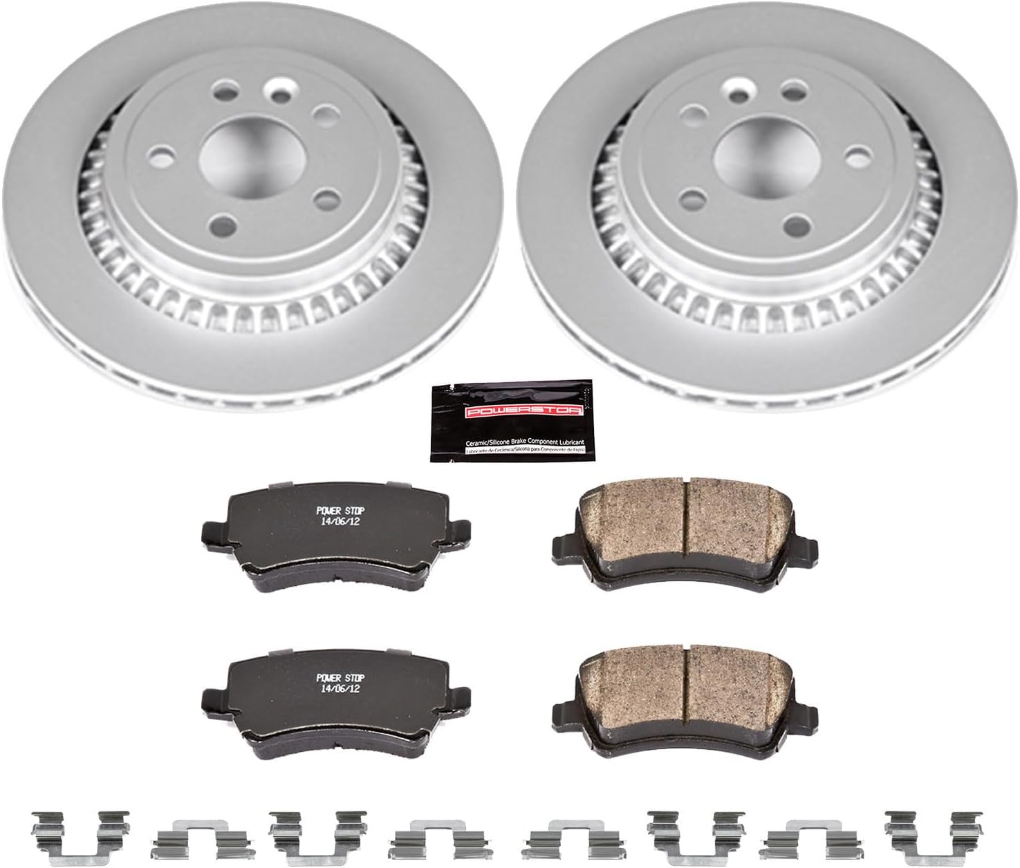 PowerStop Rear Brake Kit for Volvo XC60 2010-17 - Fully-Coated Disc Rotors with Z23 Carbon-Fiber Ceramic Brake Pads Upgrade, CRK5705