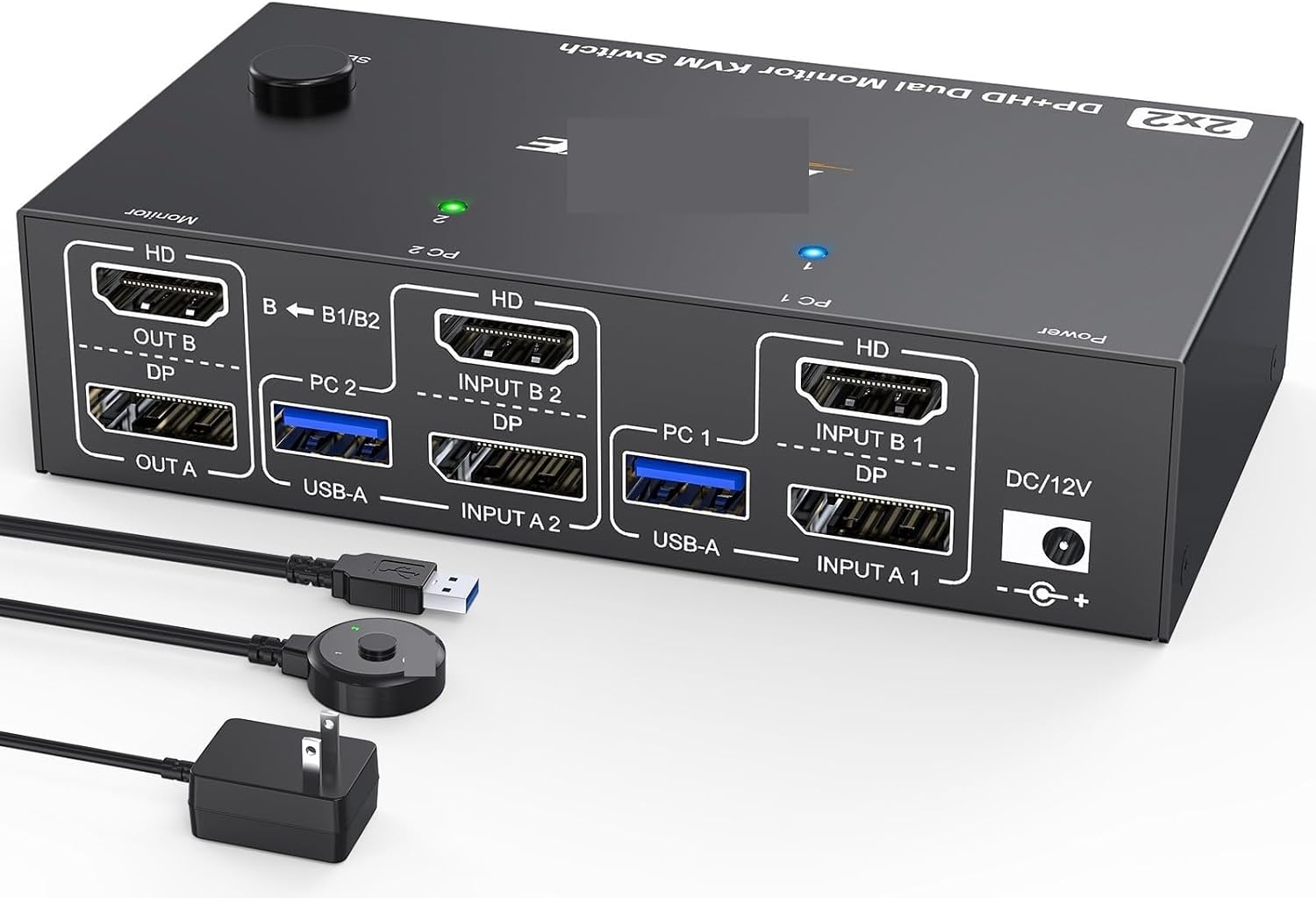 8K KVM Switch 2 Monitors 2 Computers,HDMI + Displayport Dual Monitor KVM Switch with 4 USB 3.0 Port for Keyboard Mouse Printe(US Power Adapter)