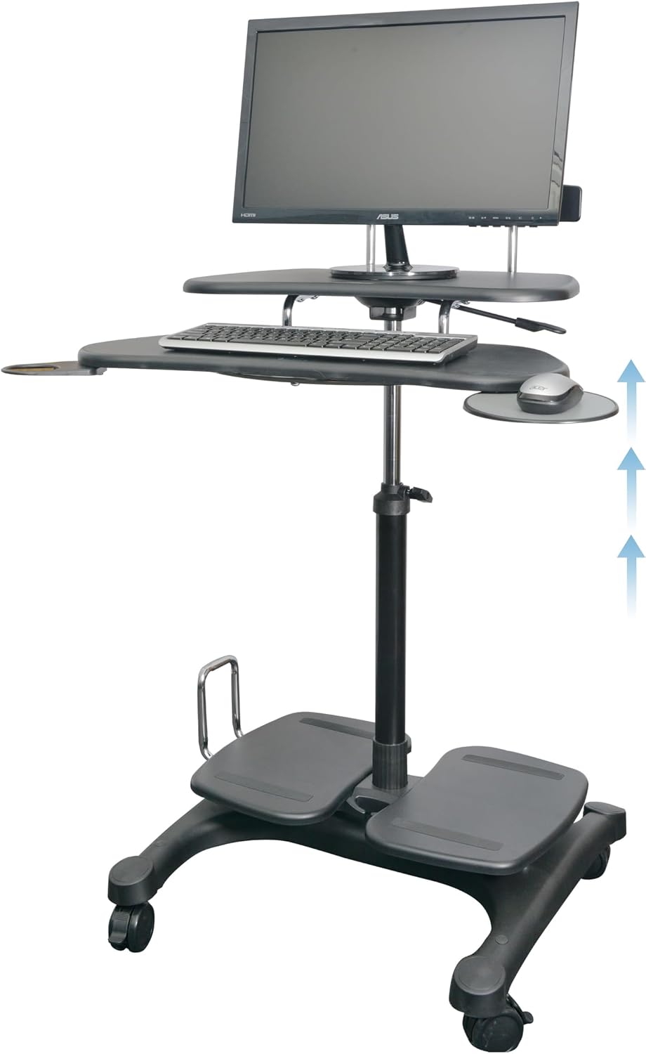 Kantek Mobile Sit Stand Height Adjustable (31'-44.5') PC Cart, Rolling Computer Laptop Workstation, Keyboard Tray, Mouse Tray, Printer, UPS, Monitor Arm,Black,STS240