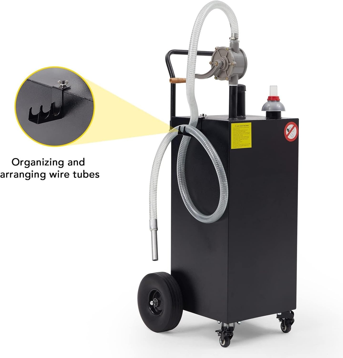 40 Gallon Fuel Caddy with Manual Pump, Portable Gasoline & Diesel Transfer Tank with 4 Wheels, for Cars, Lawn Mowers, Boats, ATVs, Farm Use, Motorcycles - Black