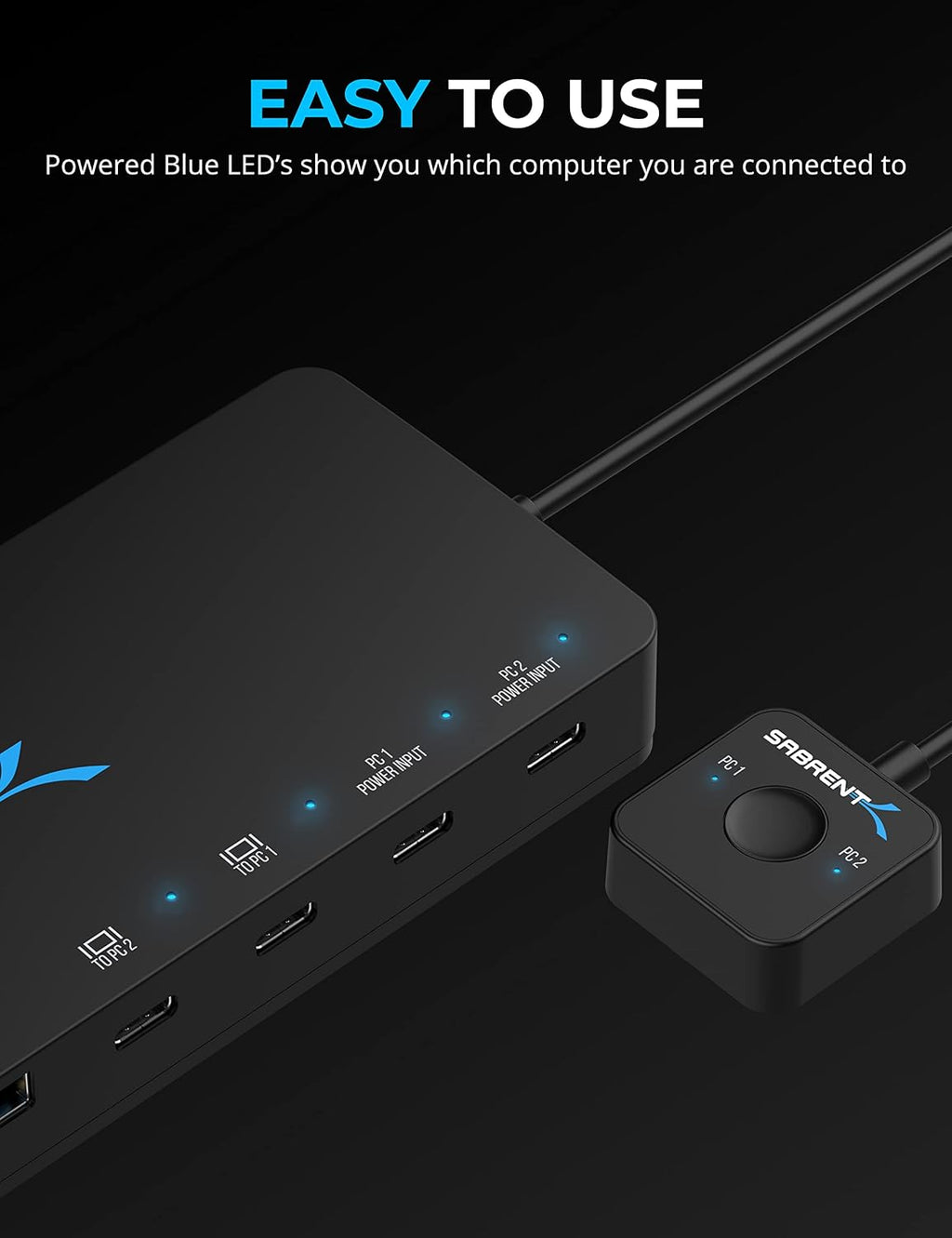 SABRENT KVM Switch, USB-C, 1 PC to 2-Displays with 60 Watt Power Delivery (USB-CKDH)
