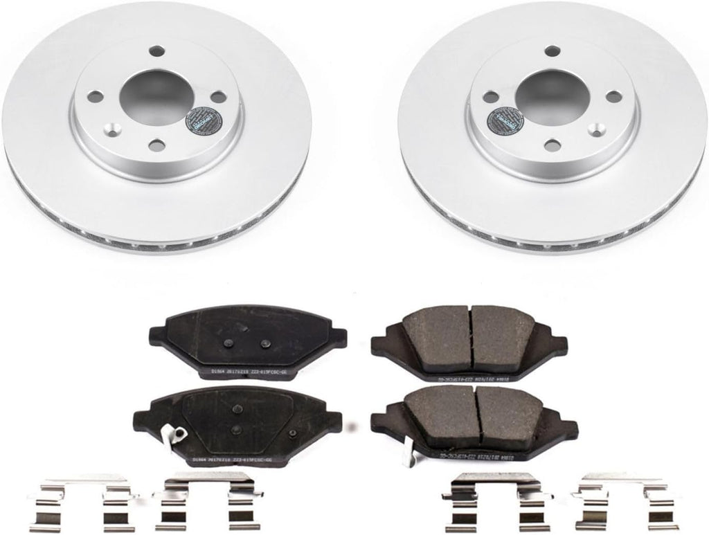 PowerStop Front Brake Kit for Chevrolet Spark 2016-22 - Fully-Coated Disc Rotors with Z17 Ceramic Brake Pads Replacement, CRK7844