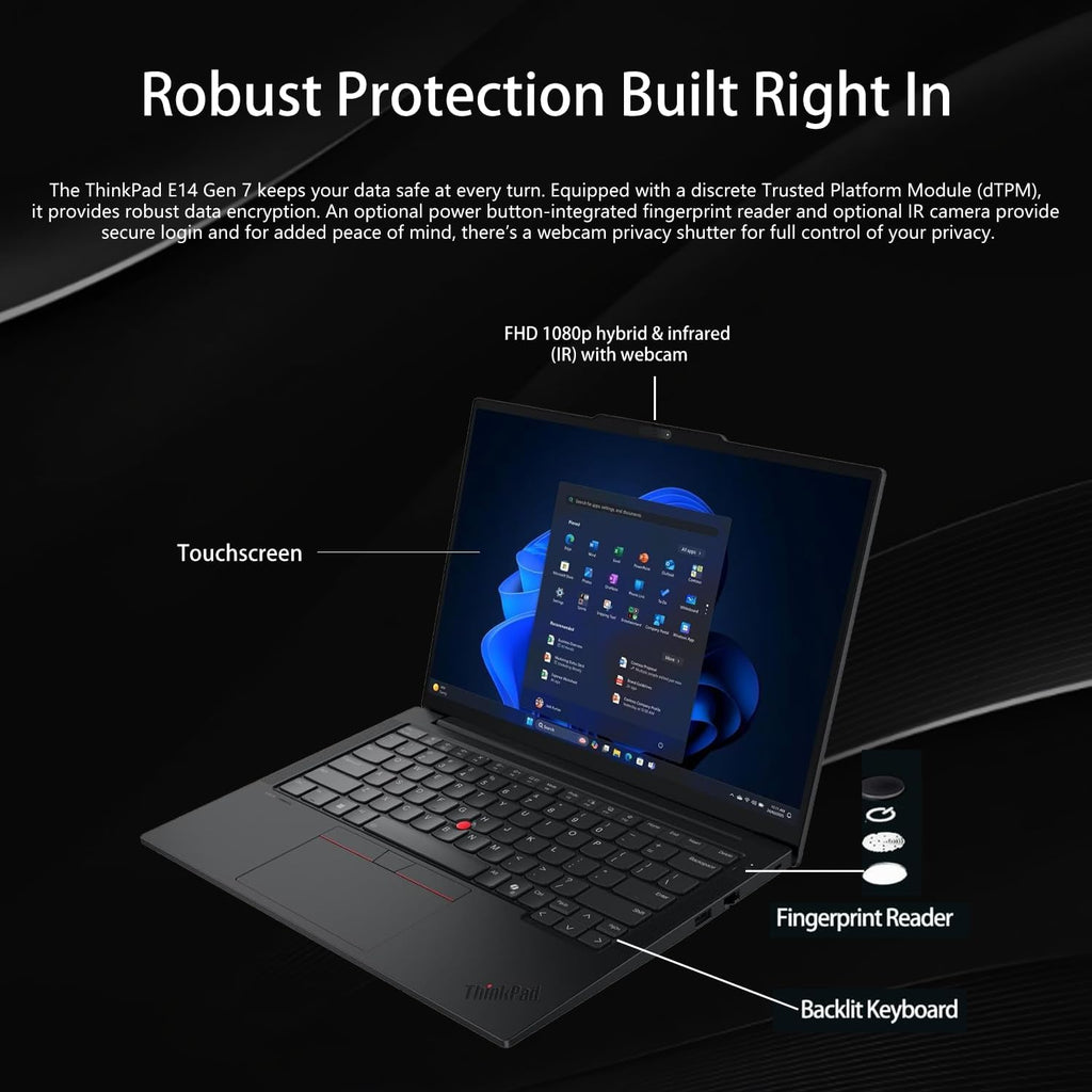 Lenovo ThinkPad E14 Gen 7 Business Laptop, 14' FHD+ Touchscreen, Intel Core 7 240H, 32GB DDR5, 1TB SSD, Fingerprint, Backlit, HDMI, 1080p Webcam, Wi-Fi 6E, Windows 11 Pro, Bundle w/ 7-in-1 USB-C Hub