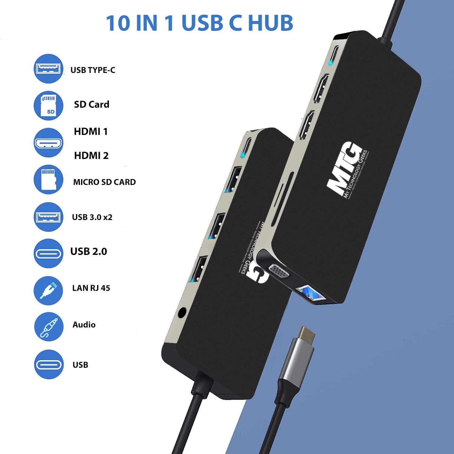 MTG Desktop Bundle 24' 1080p LCD Monitor - Full HD, 75Hz, 3ms, VESA Mountable, USB C Docking Station 10 in 1 Hub (Power Adapter not included) for Windows and Mac, with MTG USB wired Keyboard and Mouse