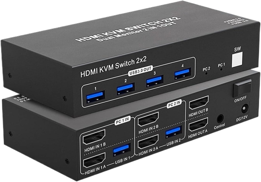 2X2 KVM Switch Dual Monitor 4k 60Hz HDMI 2.0 Extended Display DisplayPort USB 3. in Out for PC(HDMI 2X2,EU Power)