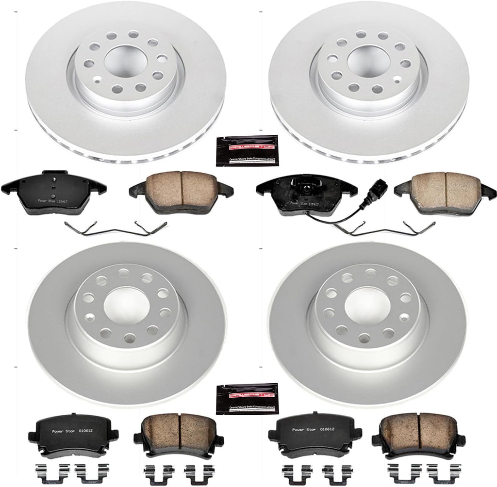 PowerStop Front and Rear Brake Kit for Audi A3 2006-09 |A3 Quattro 2006-09 |Volkswagen GTI 2006-10 |Jetta 2006-10 - Fully-Coated Disc Rotors with Z23 Carbon-Fiber Ceramic Brake Pads Upgrade, CRK2260