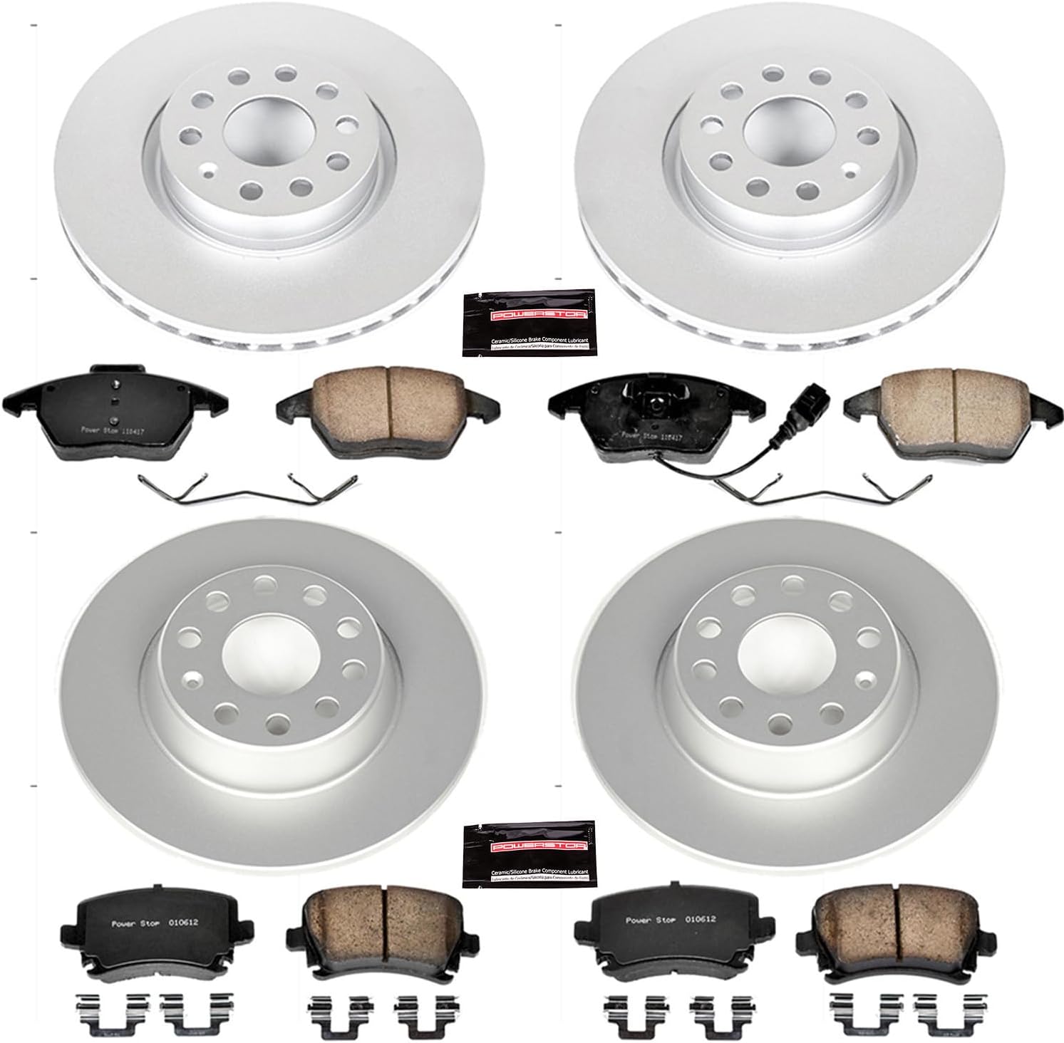 PowerStop Front and Rear Brake Kit for Audi A3 2006-09 |A3 Quattro 2006-09 |Volkswagen GTI 2006-10 |Jetta 2006-10 - Fully-Coated Disc Rotors with Z23 Carbon-Fiber Ceramic Brake Pads Upgrade, CRK2260