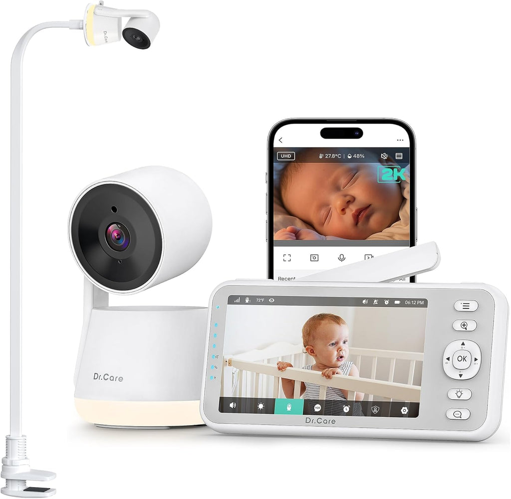 Dr.Care LumiView Smart WiFi Baby Monitor with Clip Mount - 5' 1080P FHD & 2K Camera App Control, Privacy Mode, 5000mAh Removable Battery, Cry & Motion Alerts, HD Night Vision, RGB Night Light