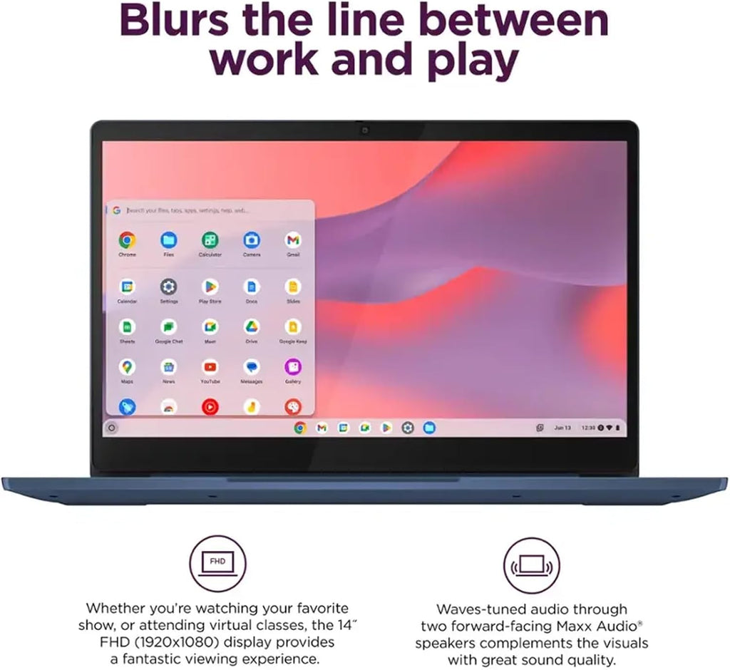 Lenovo IdeaPad Slim 3 Chromebook, 14'' Full HD (1920 x 1080) Display, 8-Core MediaTek Kompanio 520 CPU, 4GB RAM, 320GB (64GB eMMC + 256GB Micro SD Card), Wi-Fi 6, Abyss Blue, EAT Laptop Foldable Stand