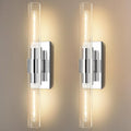 Wall Sconces Set of 2, 22.8' Chrome Bathroom Sconces, Indoor Sconces Lighting with Glass, Nickel Vanity Lights with Tube, Dimmable Bedroom Bedside Wall Light for Dressing Table Staircase
