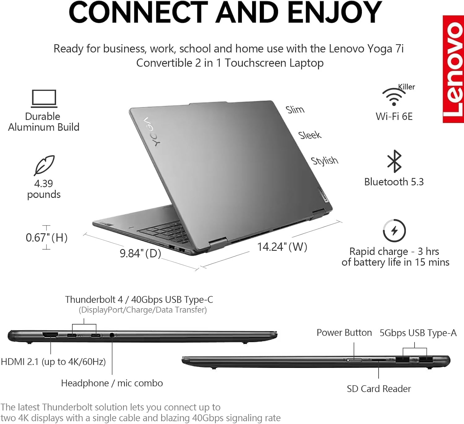 Lenovo Yoga 7i 2 in 1 Laptop Touchscreen, 16' FHD+ 360 Foldable Touch Screen Convertible, Intel Core Ultra 7, Windows 11 Pro, 16GB DDR5 RAM 1TB SSD, Backlit 10-Key, Fingerprint