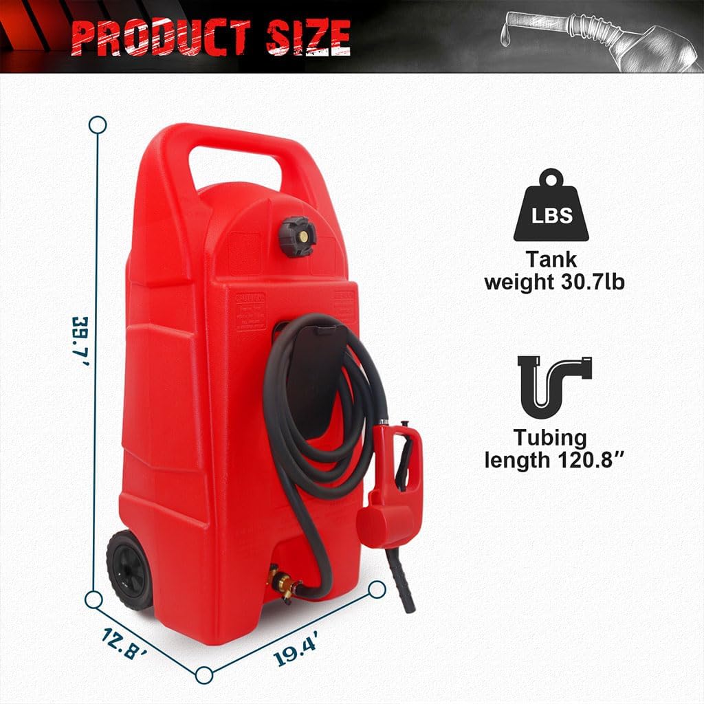 34 Gallon Fuel Caddy, Portable Gas Can Fuel Tank Container with Delivery Hose and Wheels, Gasoline Diesel Can Reversible Rotary Hand Siphon Pump, for Cars, Lawn Mowers, ATVs, Boats
