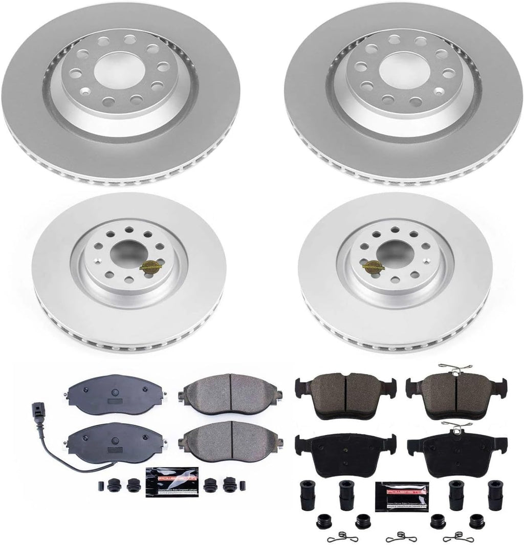 PowerStop Front and Rear Brake Kit for Audi A3 Quattro 2019-20 |Q3 2019-25 |S3 2015-20 |Volkswagen Arteon 2019-23 - Fully-Coated Disc Rotors with Z23 Carbon-Fiber Ceramic Brake Pads Upgrade, CRK7253