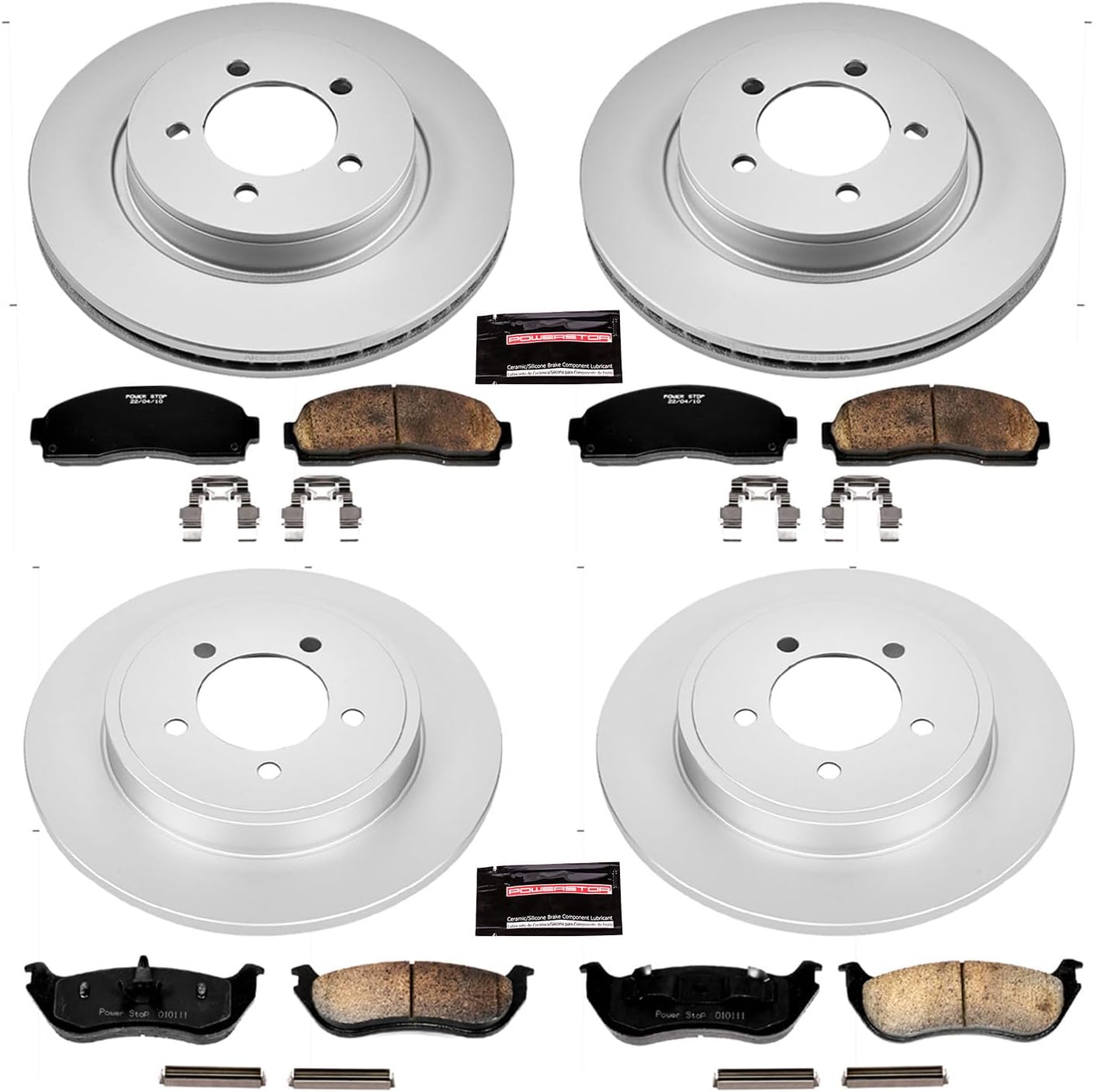 PowerStop Front and Rear Brake Kit for Ford Explorer 2002-05 | Mercury Mountaineer 2002-05 - Fully-Coated Disc Rotors with Z17 Ceramic Brake Pads Replacement, CRK2722