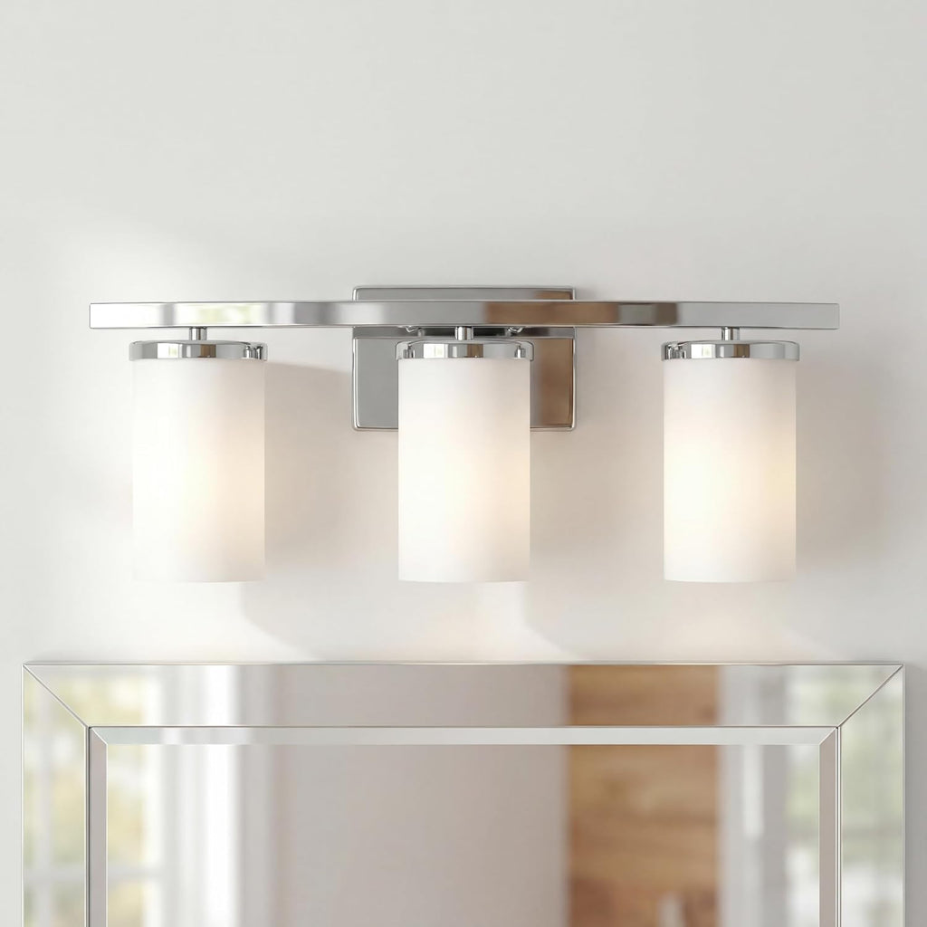 Kichler Crosby 23' Vanity Light in Chrome, 3-Light Contemporary Bathroom Light with Satin Etched Cased Opal Glass, (23' L x 8.75' H), 45497CH