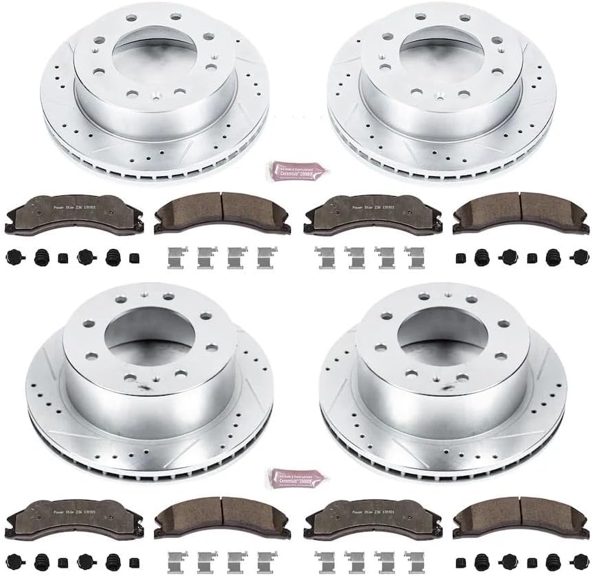 PowerStop Front & Rear Brake Kit For Chevrolet Silverado 2500 HD 2011 |GMC Sierra 3500 HD 2011 - Truck & Tow Carbon Fiber Ceramic Brake Pads + Drilled & Slotted Rotors Upgrade, K5561-36