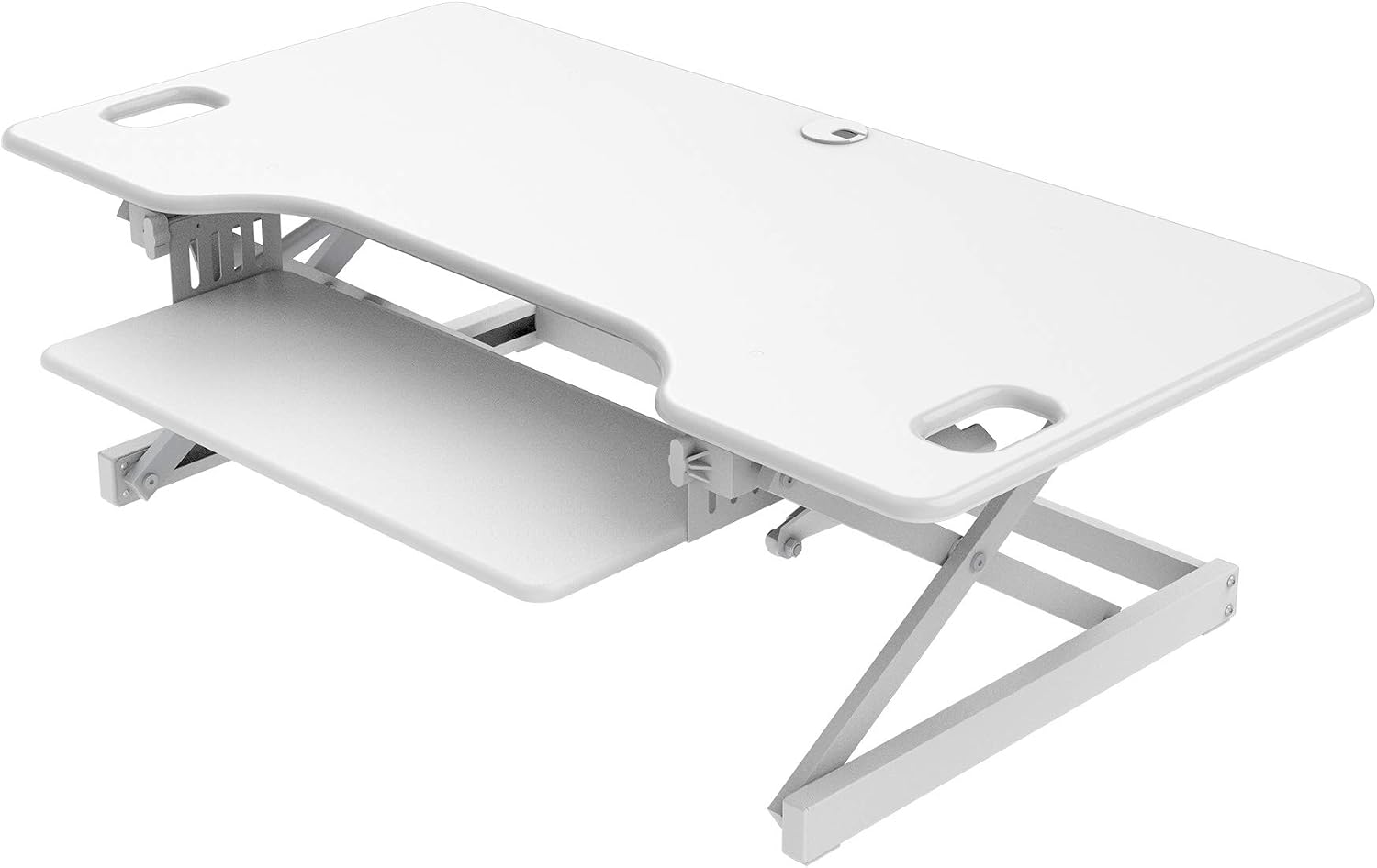 Rocelco 46' Large Height Adjustable Standing Desk Converter - Quick Sit Stand Up Triple Monitor Riser - Gas Spring Assist Computer Workstation - Retractable Keyboard Tray - White (R DADRW-46)
