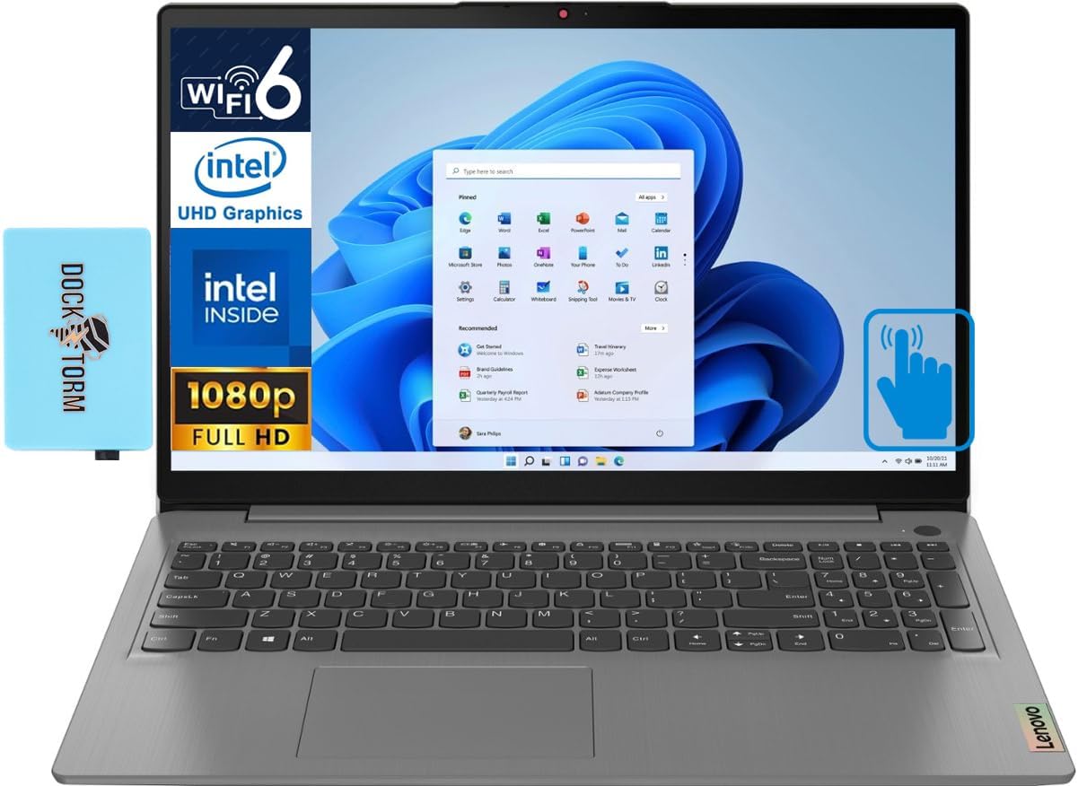 Lenovo Ideapad 3i 15.6' FHD Touchscreen Laptop (Intel i3-1115G4, 12GB RAM, 512GB PCIe SSD, Intel UHD, WiFi 6, Bluetooth 5.2, HD Webcam, SD Reader, Win 11 Home S-Mode) with Dockztorm Hub