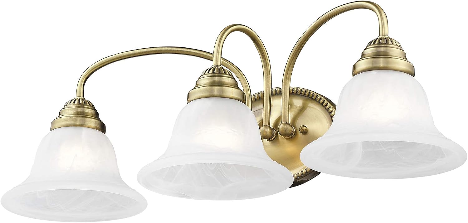 Livex Lighting 1533-01 Edgemont 3 Light Vanity Antique Brass with White Alabaster Glass