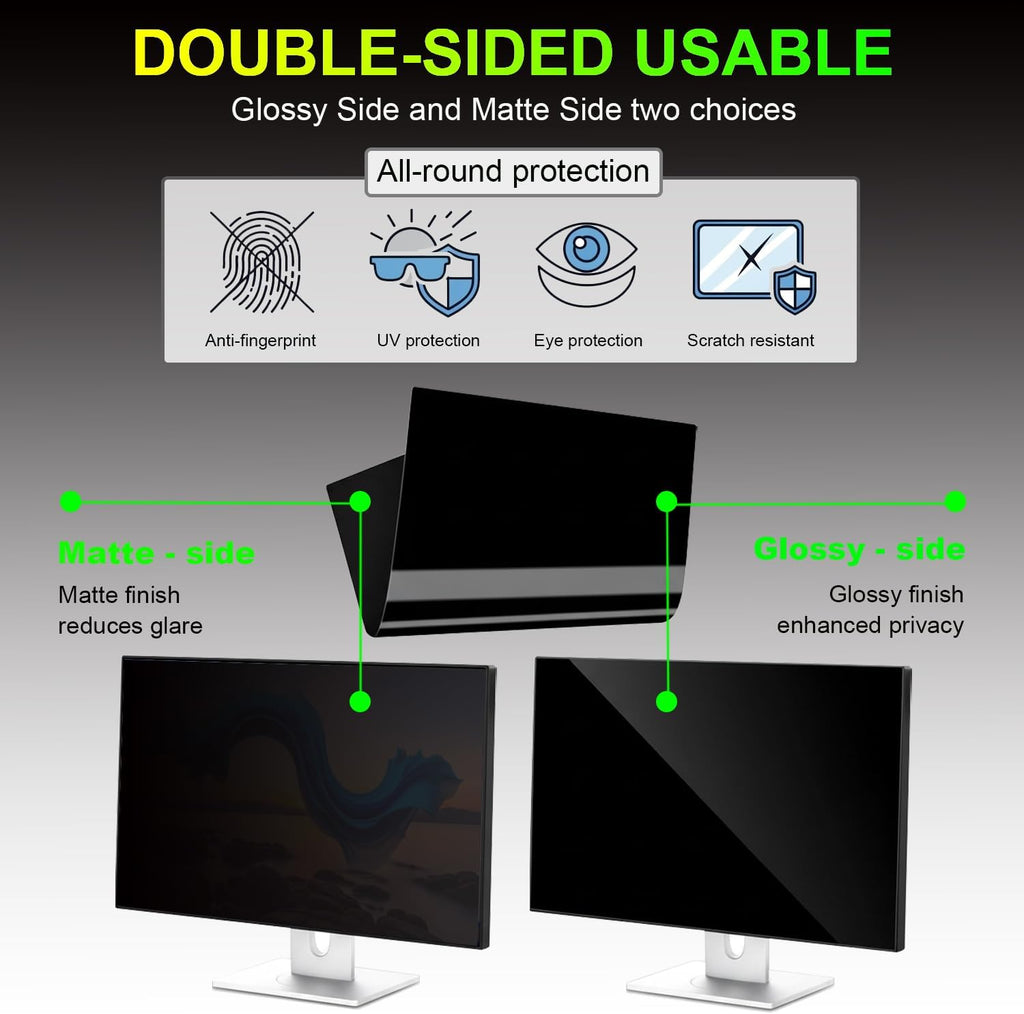 2 Pack Privacy Screen for 32 Inch 16:9 (70.8x39.8cm) Computer Monitor - Blue Light Filter & Anti-Glare, Removable Screen Privacy Shield | PC Protector Film for Flat and Curved Screens