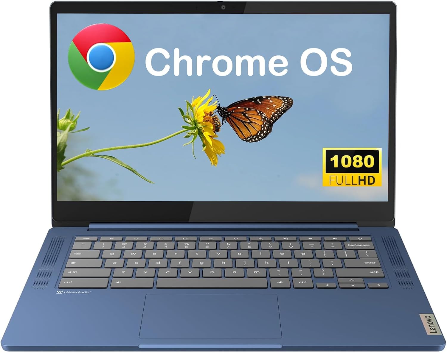 Lenovo IdeaPad Slim 3 Chromebook, 14'' Full HD (1920 x 1080) Display, 8-Core MediaTek Kompanio 520 CPU, 4GB RAM, 320GB (64GB eMMC + 256GB Micro SD Card), Wi-Fi 6, Abyss Blue, EAT Laptop Foldable Stand