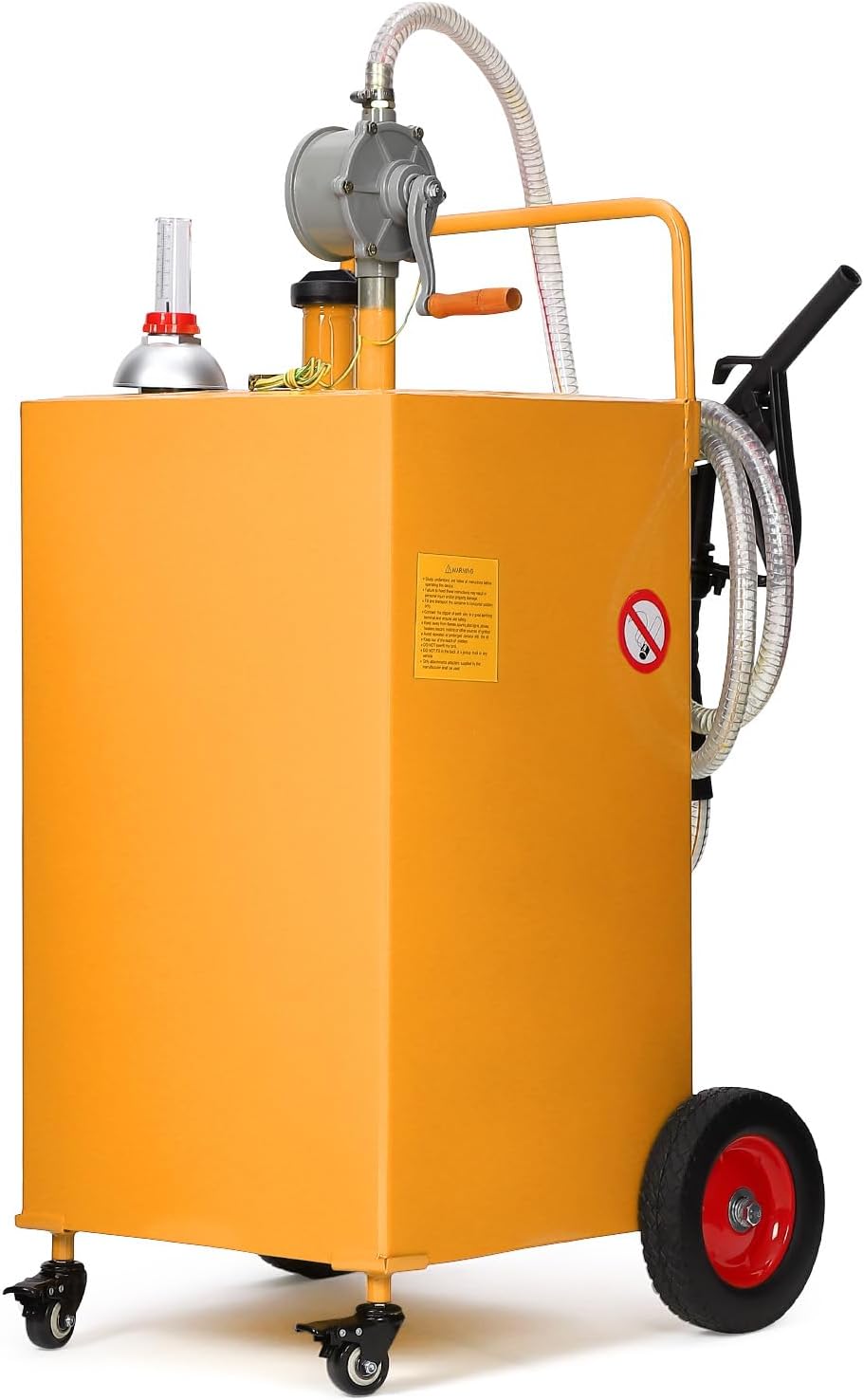 Garvee 35 gal Fuel Caddy with Manual Pump – Heavy Duty Gasoline & Diesel Transfer Tank On 4 Wheels, Spill-Proof Portable Fuel Container for Boat, Truck, Lawn Mower, ATV, Garage & Farm – Orange