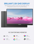 ARZOPA 16' 2.5K Portable Monitor, 2560x1600 QHD 123% sRGB IPS Display and 16.1 Portable Monitor Sleeve Case Bundle