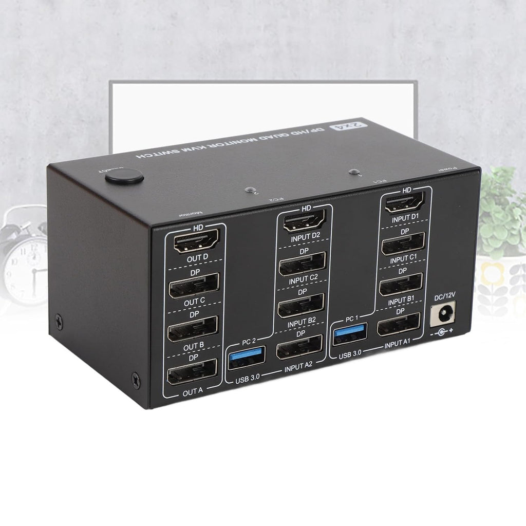 GOWENIC KVM Switch, 4 Monitors 2 Computers DisplayPort 8K 60Hz 4K 144Hz with 4 USB 3.0 Ports, for OS X OS Unix Computers (US)