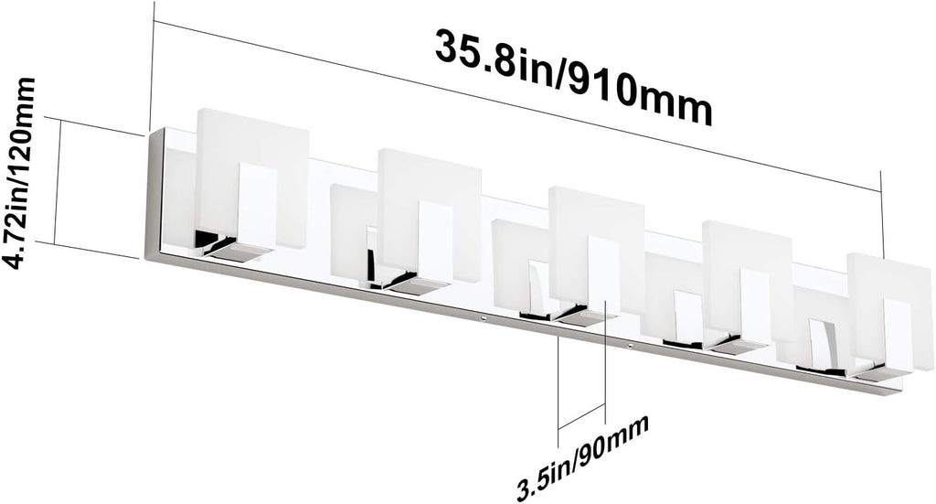 Aipsun Modern 5-Light LED Vanity Light - Dimmable Chrome Bathroom Wall Light Over Mirror (White Light)