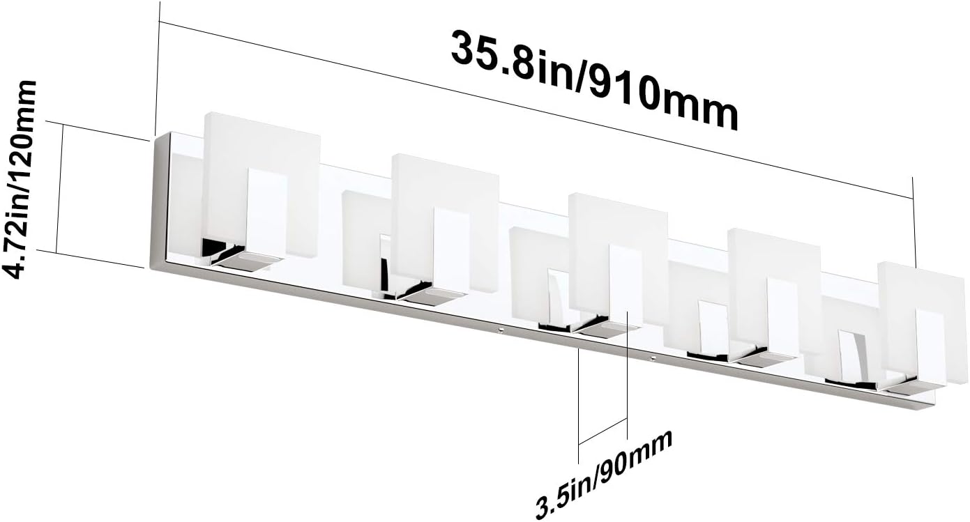 Aipsun Modern 5-Light LED Vanity Light - Dimmable Chrome Bathroom Wall Light Over Mirror (White Light)