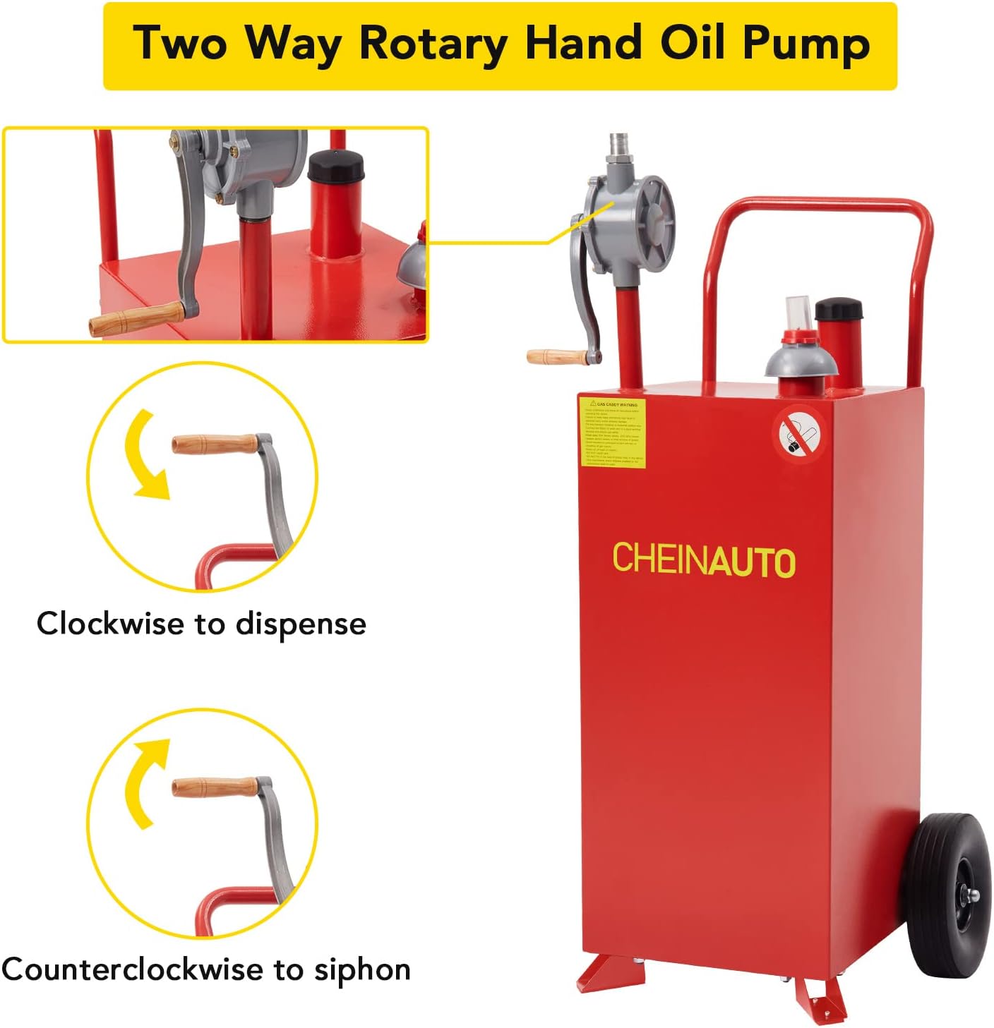 50 Gallon Fuel Caddy with Pump – Portable Gasoline & Diesel Storage Tank with Wheels, Manual Fuel Transfer Can for Cars, Trucks, Boats, Motorcycles, Lawn Mowers & ATVs – Red