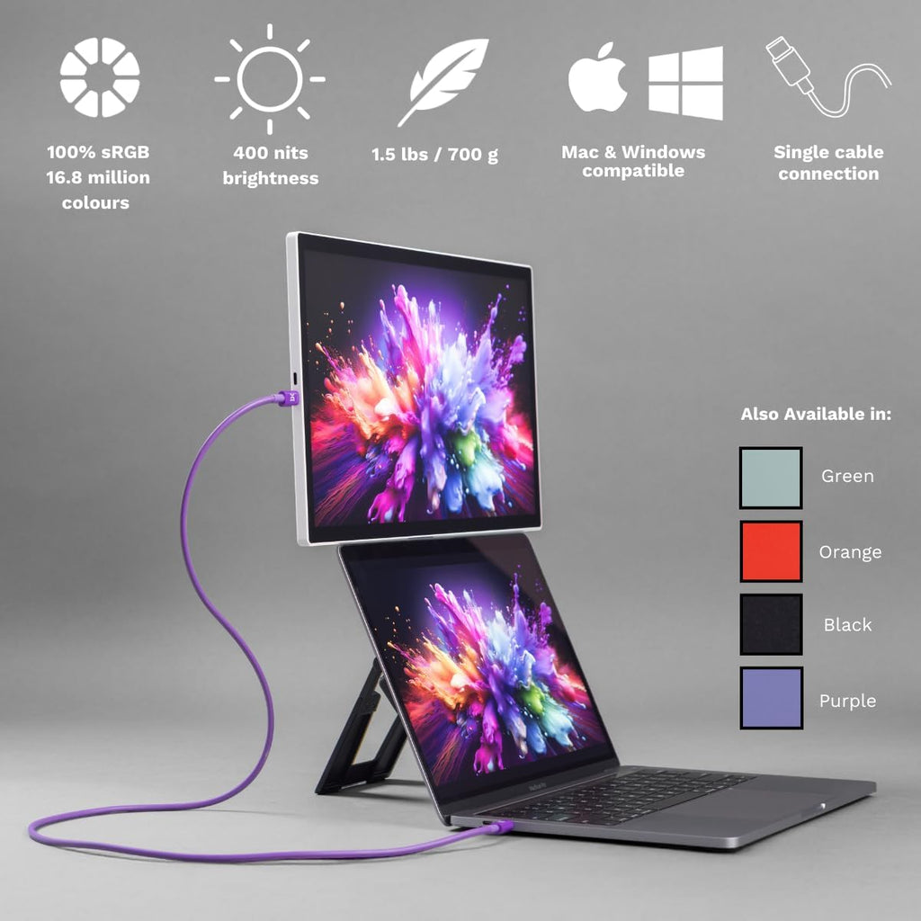 Espresso Lite 15 Portable Monitor (Purple) – 15.6' Full HD USB-C Display, Single-Cable Power, Ultra-Light Travel Monitor for Laptop, iPad & USB-C Devices