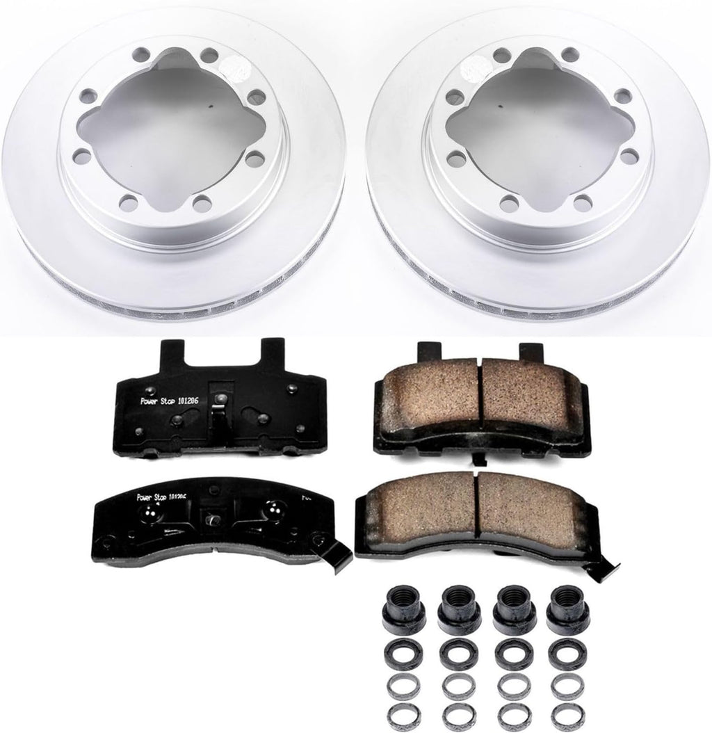 PowerStop Front Brake Kit for Chevrolet K1500 Suburban 1994-99 |K2500 1988-00 |K2500 Suburban 1992-99 |K3500 1988-00 - Fully-Coated Disc Rotors with Z17 Ceramic Brake Pads Replacement, CRK1524