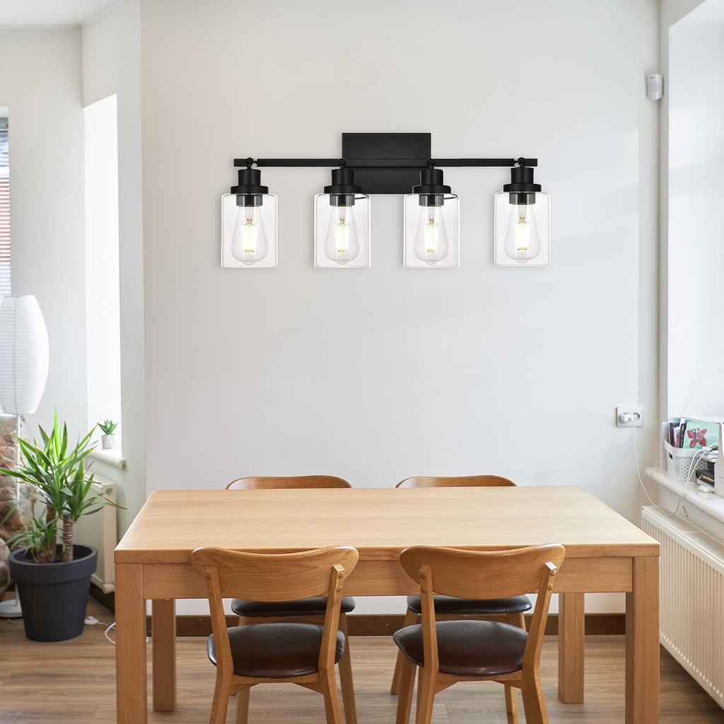 4-Light Track Lighting Kit Black Track Lighting Fixtures Bathroom Wall Sconces Ceiling Mount Kitchen Tracking Lights, Rotatable Spotlight with Clear Glass Shade for Kitchen Shop Hallway