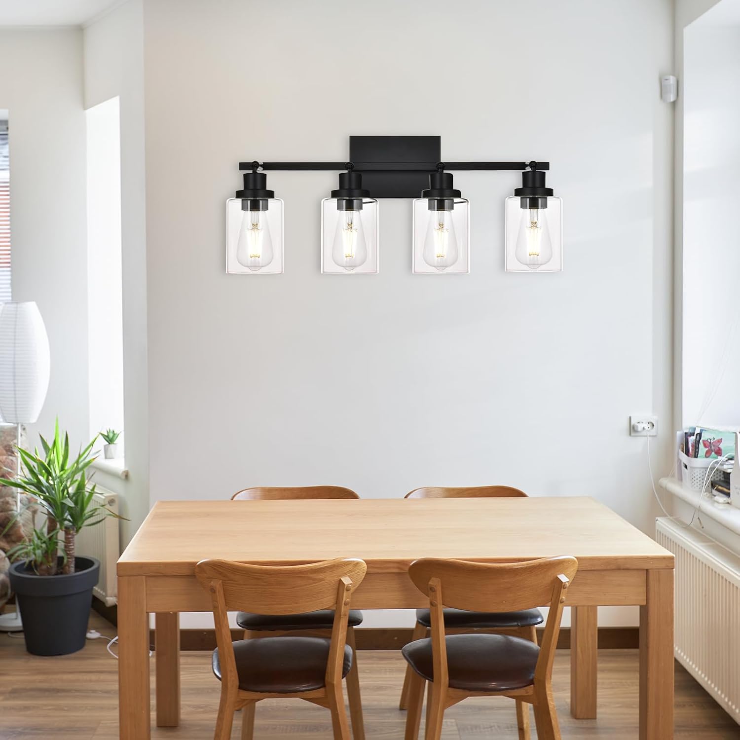 4-Light Track Lighting Kit Black Track Lighting Fixtures Bathroom Wall Sconces Ceiling Mount Kitchen Tracking Lights, Rotatable Spotlight with Clear Glass Shade for Kitchen Shop Hallway
