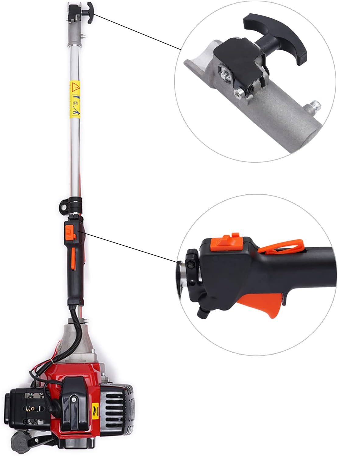 2-Stroke Push Lawn Mower, 52CC Single Cylinder Hand Push Lawn Mower, Gas Powered Push Lawn Mower, 1.7KW/6500-8500r/Min (Red+Black)
