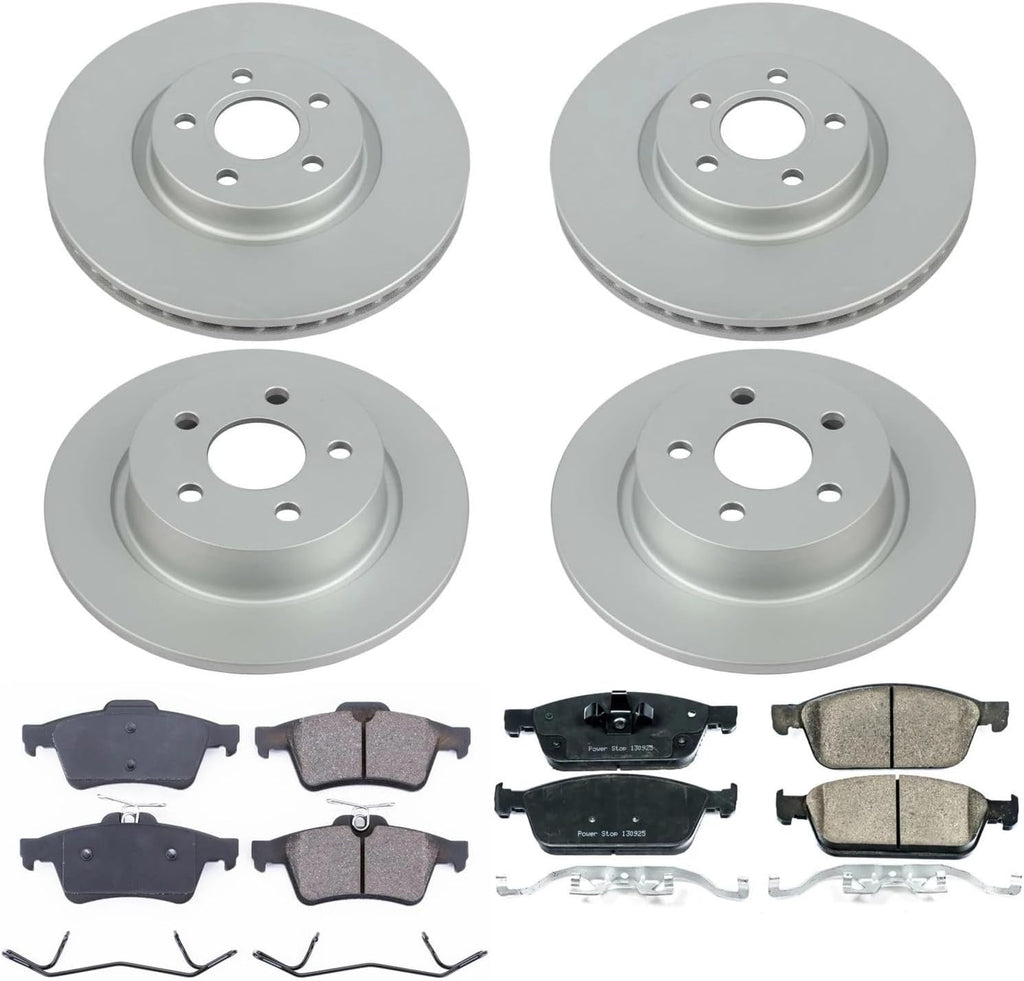 PowerStop Front and Rear Brake Kit for Ford Transit Connect 2018-23 - Fully-Coated Disc Rotors with Z17 Ceramic Brake Pads Replacement, CRK8174