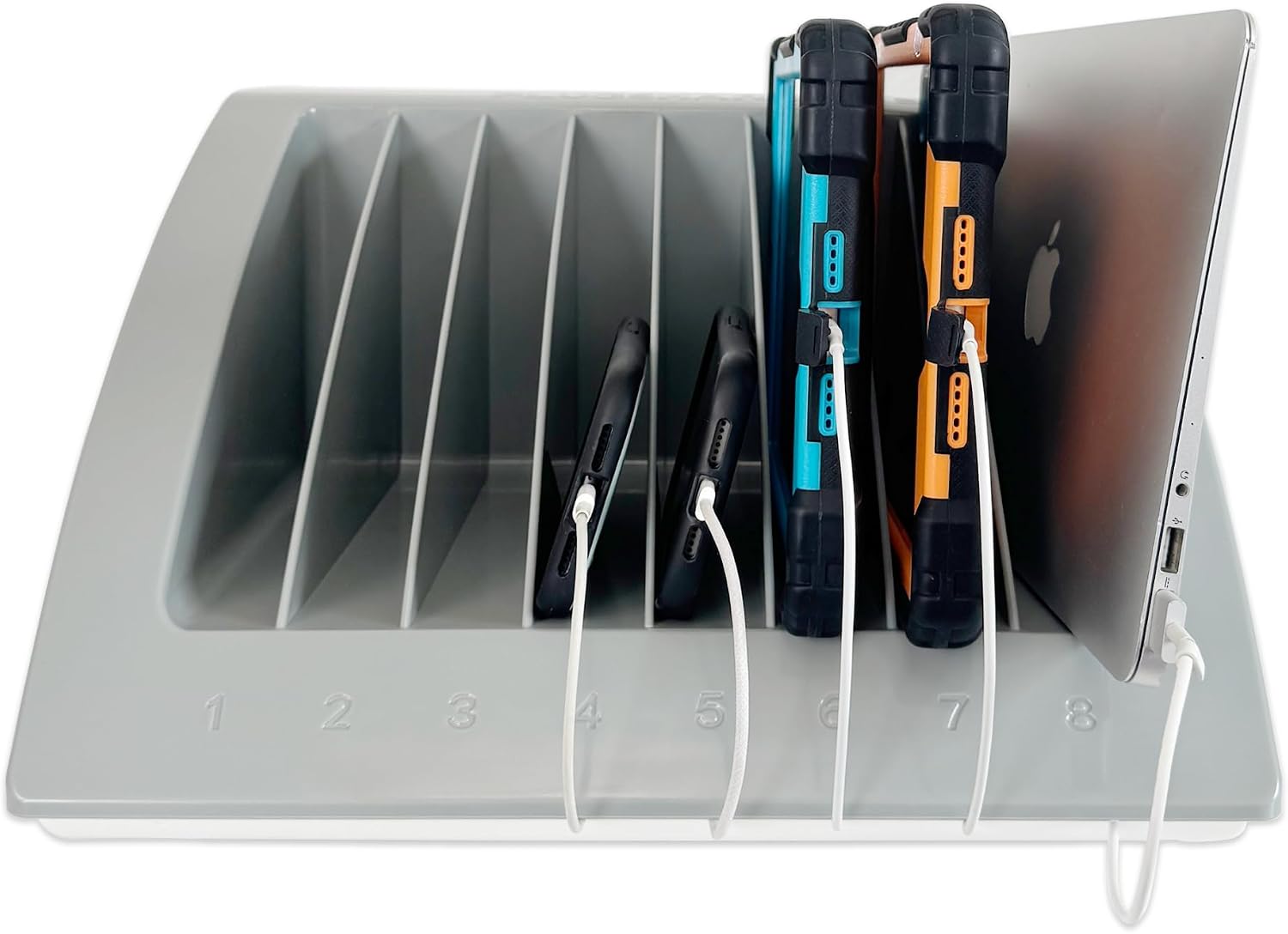 6-Pack | 8-Device Laptop & Tablet Charging Station for Multiple Laptops - Chromebook Organizer for Classroom & Office - Fits up to 17'' Screensize and 1.375'' Thick