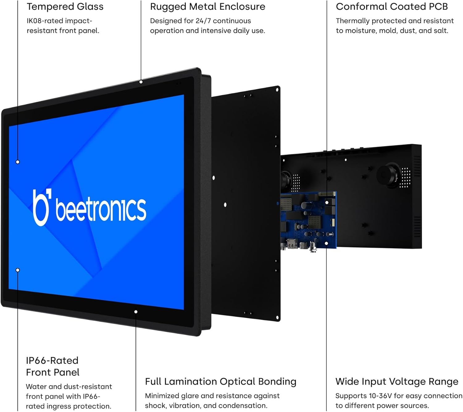 Beetronics 10 Inch High Brightness Touchscreen Monitor | Full HD 1080p | IP66 Waterproof & Dustproof | Industrial Sunlight Readable Outdoor Display for PC, Mac, Linux | 10HB9M/U1
