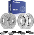 AutoShack Front & Rear Brake Rotors & Ceramic Pads for Jeep, Wrangler 2007-2017 Wrangler JK 2018, 4WD RWD V6 3.6L 3.8L - Coated Drilled & Slotted - Silver Matte Finish - TurboGuard