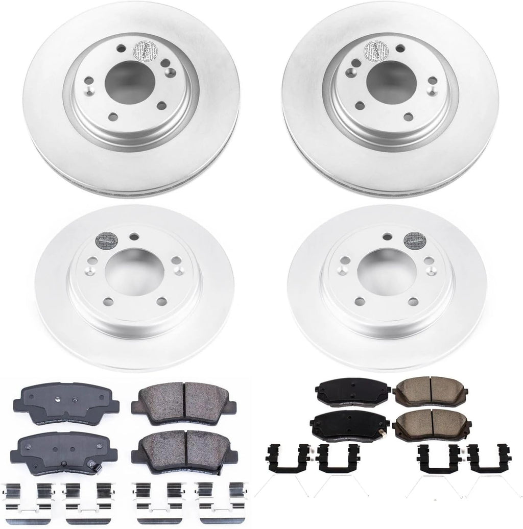 PowerStop Front and Rear Brake Kit for Hyundai Veloster 2019-21 | Kia Forte 2020-23 - Fully-Coated Disc Rotors with Z17 Ceramic Brake Pads Replacement, CRK8345
