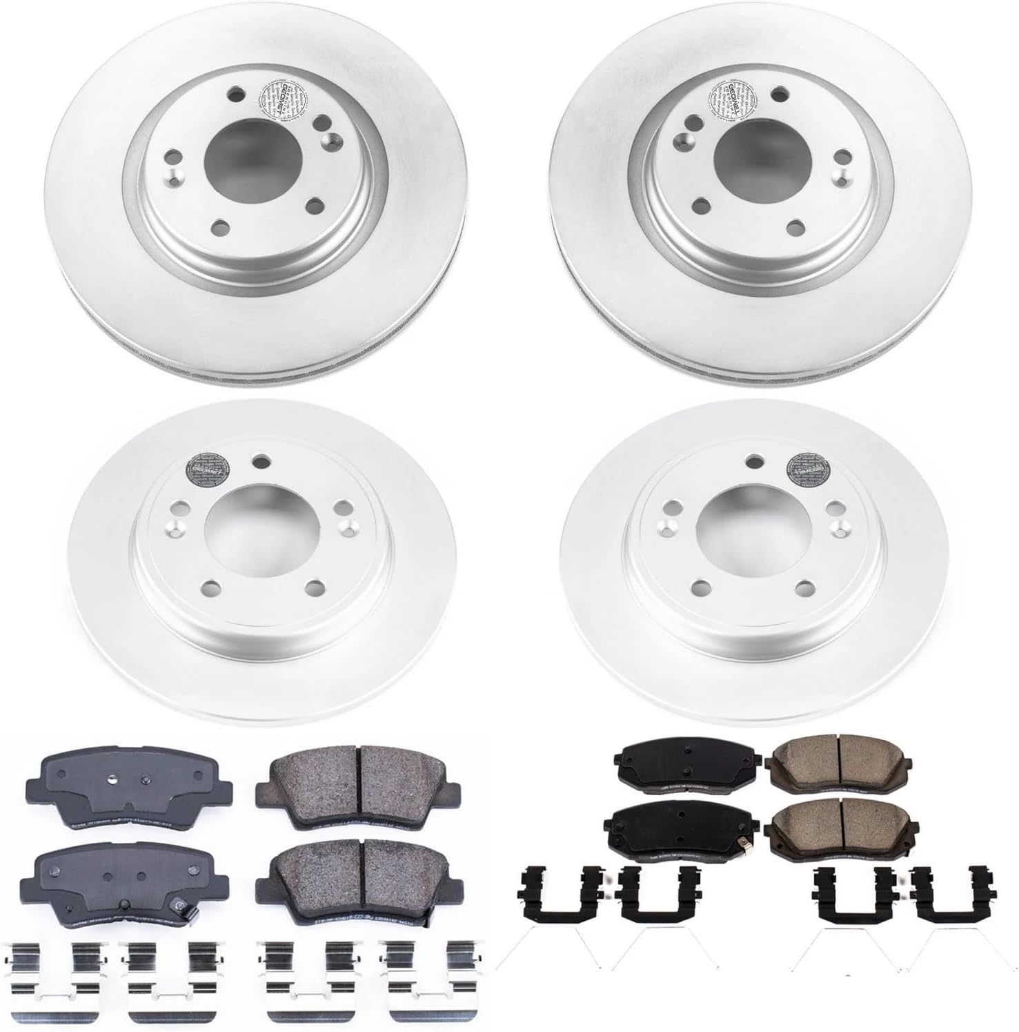 PowerStop Front and Rear Brake Kit for Hyundai Veloster 2019-21 | Kia Forte 2020-23 - Fully-Coated Disc Rotors with Z17 Ceramic Brake Pads Replacement, CRK8345