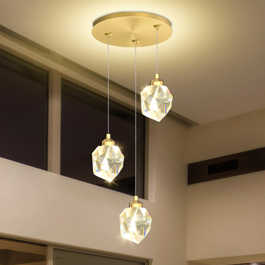 Gold Pendant Light Dimmable LED 3-Light Modern Pendant Light Kitchen Island Dining Room Bar