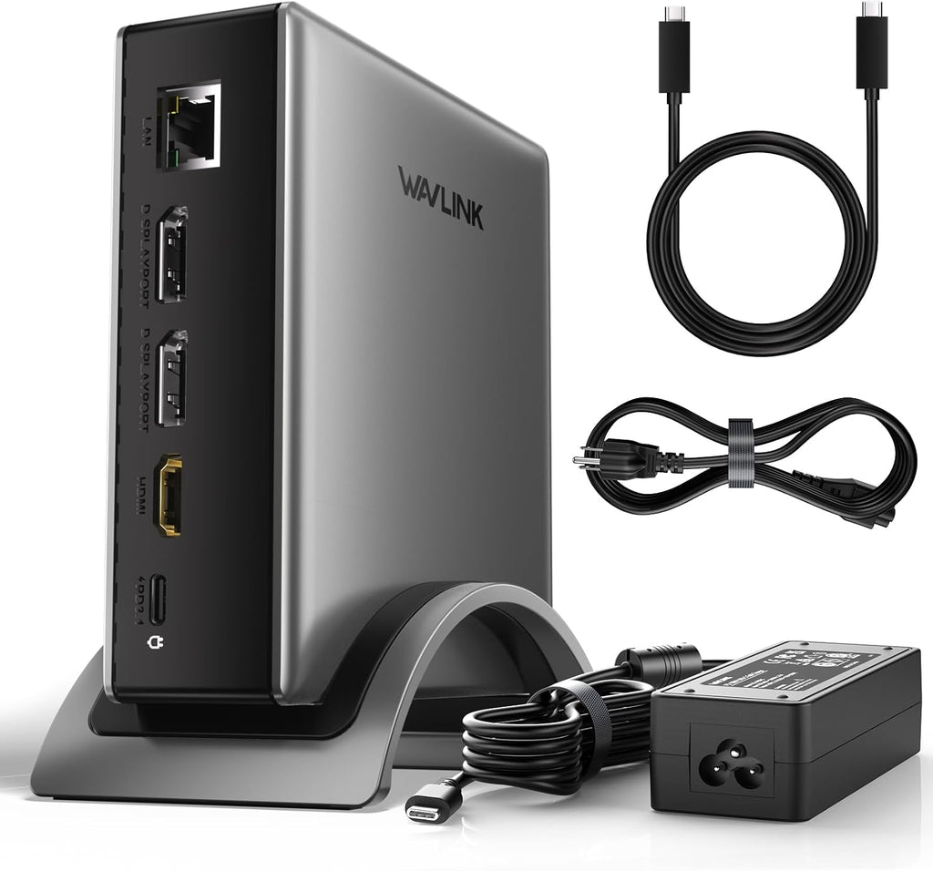 USB C Docking Station, PD3.1 Docking Station 3 Monitors with 2* DP + HDMI,Single 4K@144Hz,140W Charger, USB-C 10Gbps, 2* USB-A 5Gbps, Gigabit Ethernet, Audio/Mic, for Windows,Dell,HP,Lenovo