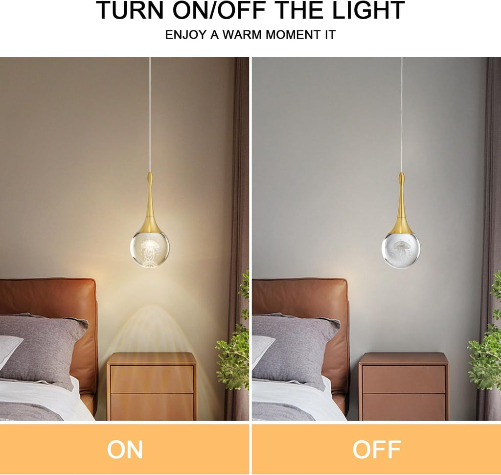 CHYING LED Kitchen Island Pendant Lights 3 Pack Gold Teardrop Pendant Light Bathroom Ceiling Hanging Light Globe Jellyfish Pendant Lighting for Living Room Dining Room Bar 3000K Warm White