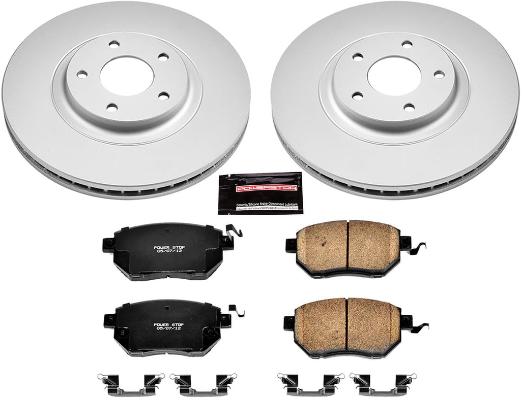 PowerStop Front Brake Kit for INFINITI FX35 2003-05 |FX45 2003-05 |Nissan Altima 2005-06 |Maxima 2004-06 |Murano 2003-05 - Fully-Coated Disc Rotors with Z17 Ceramic Brake Pads Replacement, CRK091