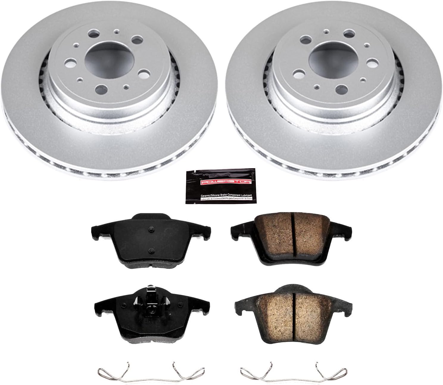PowerStop Rear Brake Kit for Volvo XC90 2003-14 - Fully-Coated Disc Rotors with Z23 Carbon-Fiber Ceramic Brake Pads Upgrade, CRK3039