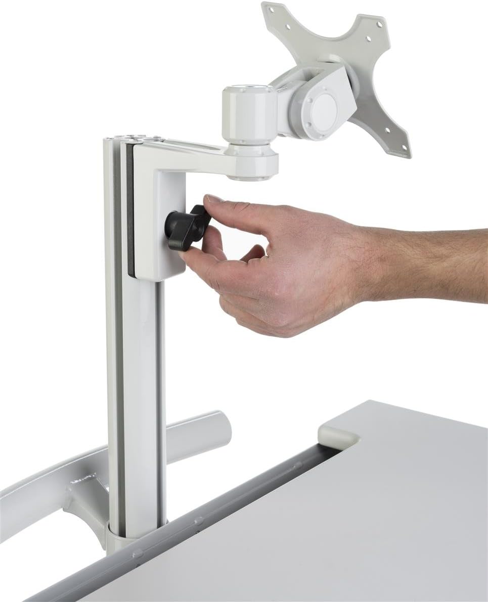 Displays2go Mobile Desk with Monitor Display & Keyboard Tray, Locking Wheels, Steel, Plastic, MDF – Gray (DWMDC1M)