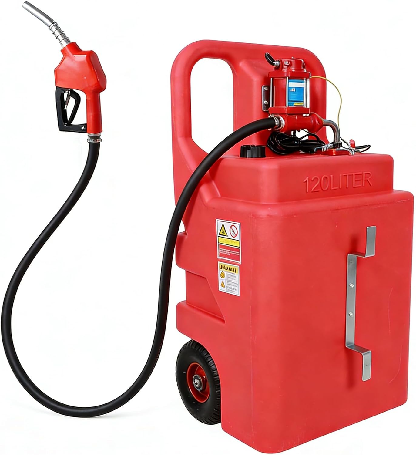 32 Gallon Fuel Caddy, Portable Gas Storage Fuel Tank with 12GPM Fuel Transfer Pump& 2 Wheels, Gasoline Diesel Container for Cars, ATVs, Boats, Lawn Mowers, Red